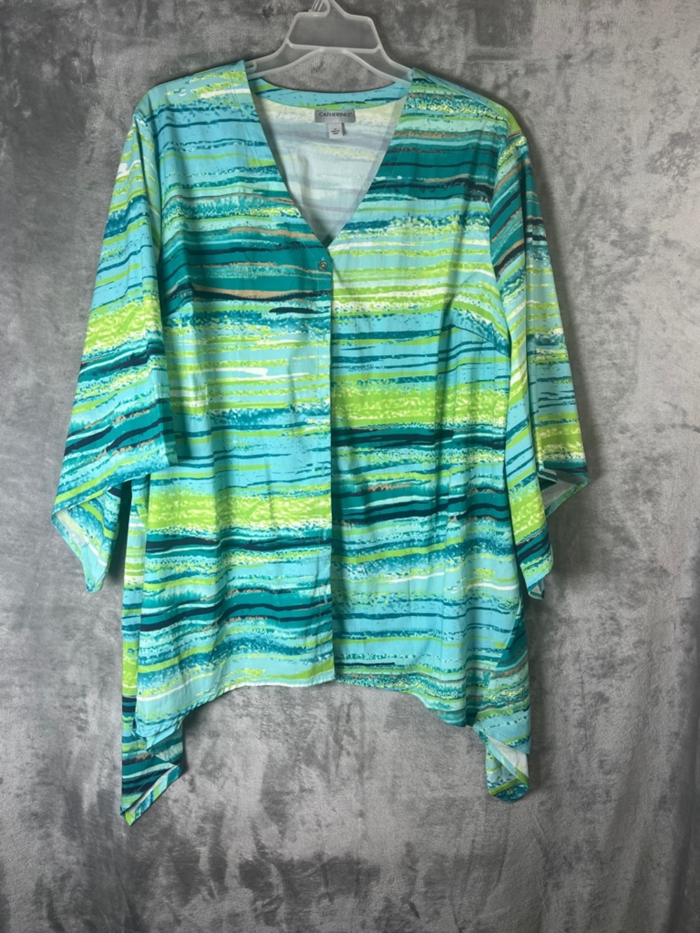 Catherines Teal and Lime Striped V-Neck Tunic